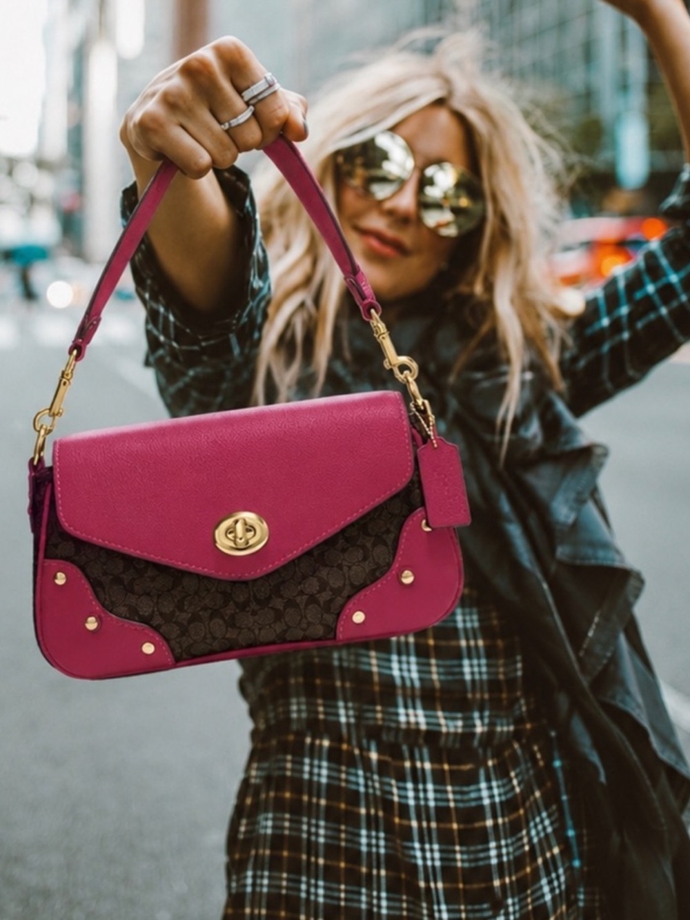 Like NEW COACH Millie Shoulder Bag Signature Leather Elegant Pink Dark Berry